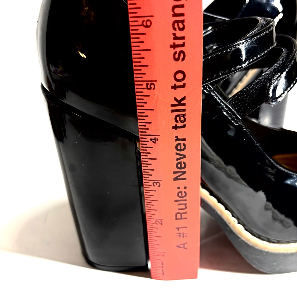 STEVE MADDEN Platform Twice Patent Black Mary Jane Squared Heel Shoes Size 8 - Picture 10 of 10